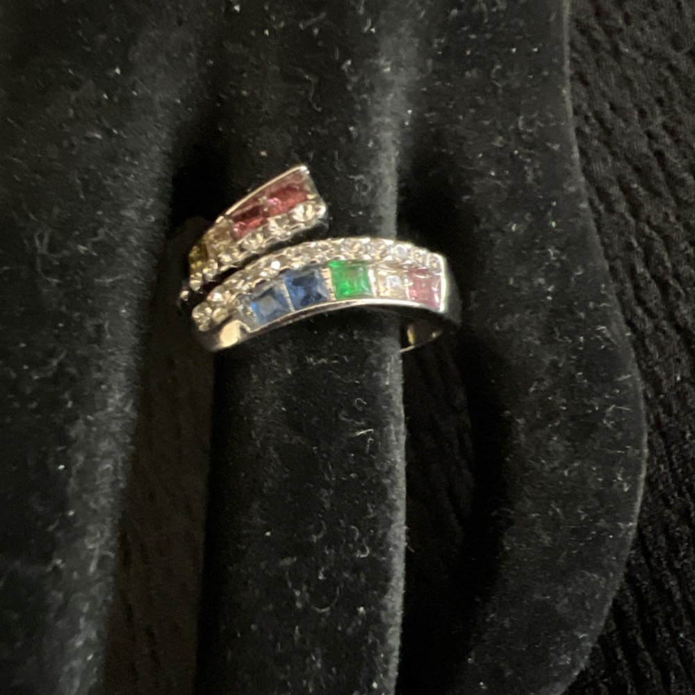Sterling Silver S925 Rainbow Cz Wrsp Ring Size 8 Multicolor Gemstone Ring